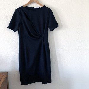 T TAHARI Black Sheath Dress with Front Draping and Zipper Detail, Sz 6